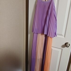 Pleated Purple and Pink Maxi Skirt